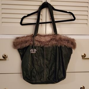 Marc Ecko "red" Faux Fur Trimmed Tote